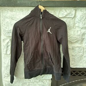 black zip front air Jordan hoodie youth medium with embroidered white Jordan